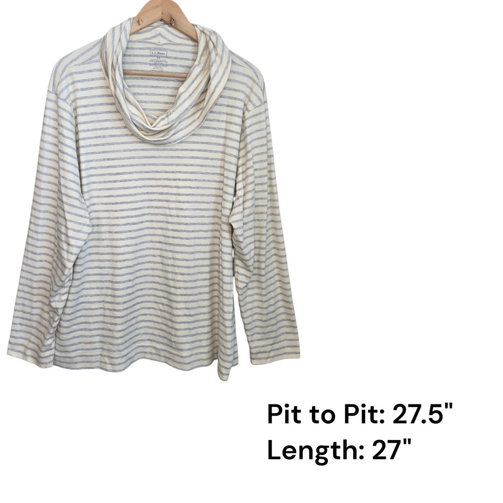 L.L. Bean Womens Plus 3X Striped Cowl Neck Top Shirt Cream Gray Supima Cotton - Picture 2 of 9